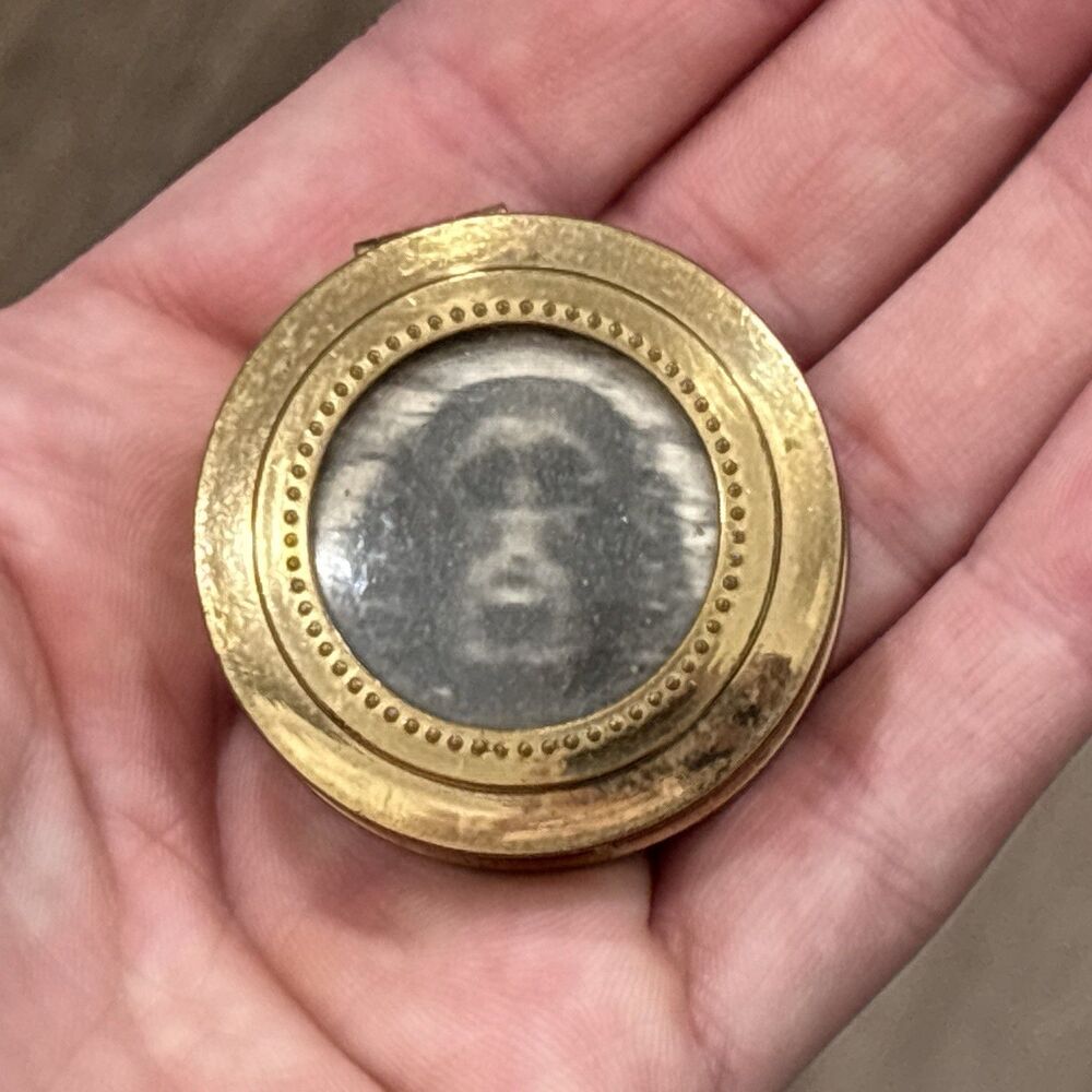 Vintage Trinket Box Photo Locket Dog Portrait Keepsake
